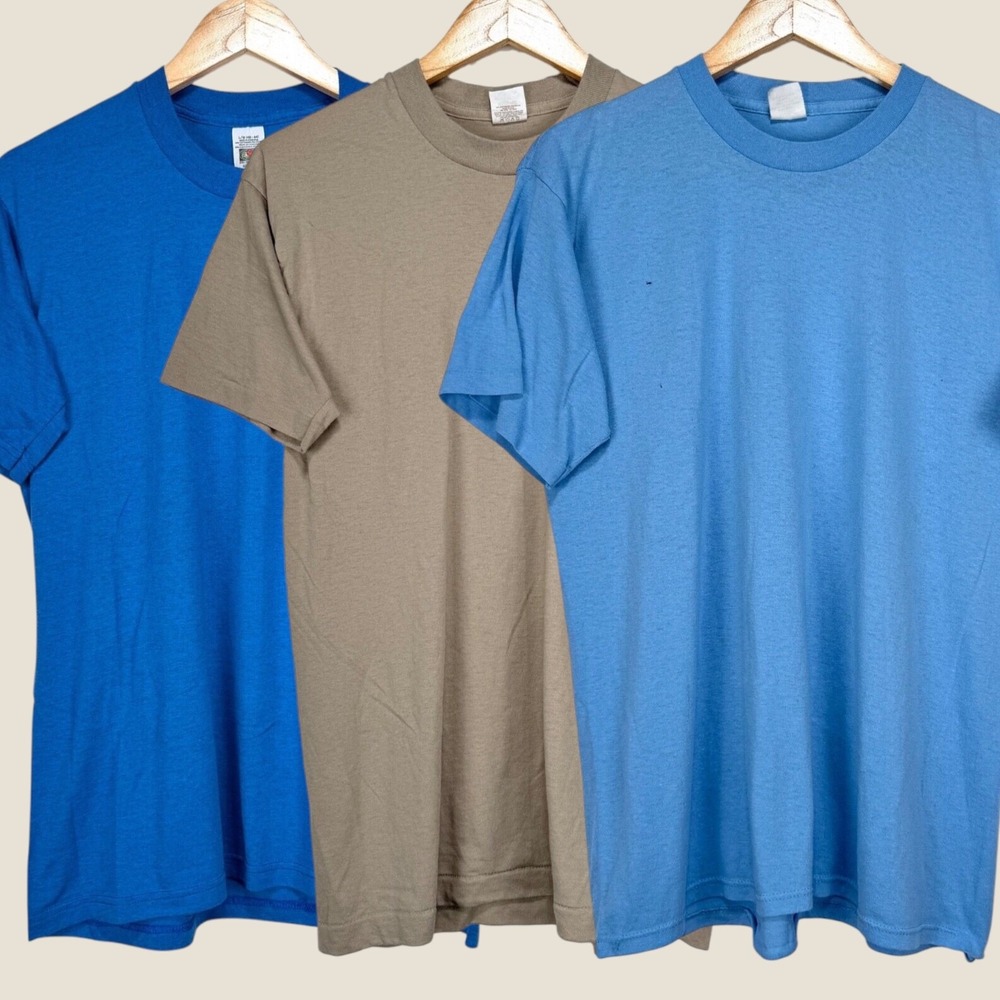 Lot of 3 VTG Fruit of the Loom Golden Blend T-Shirts Men Large Blue Brown Single
